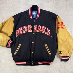 Vintage 90’s Nebraska Huskers Starter Varsity Wool Leather Jacket Medium